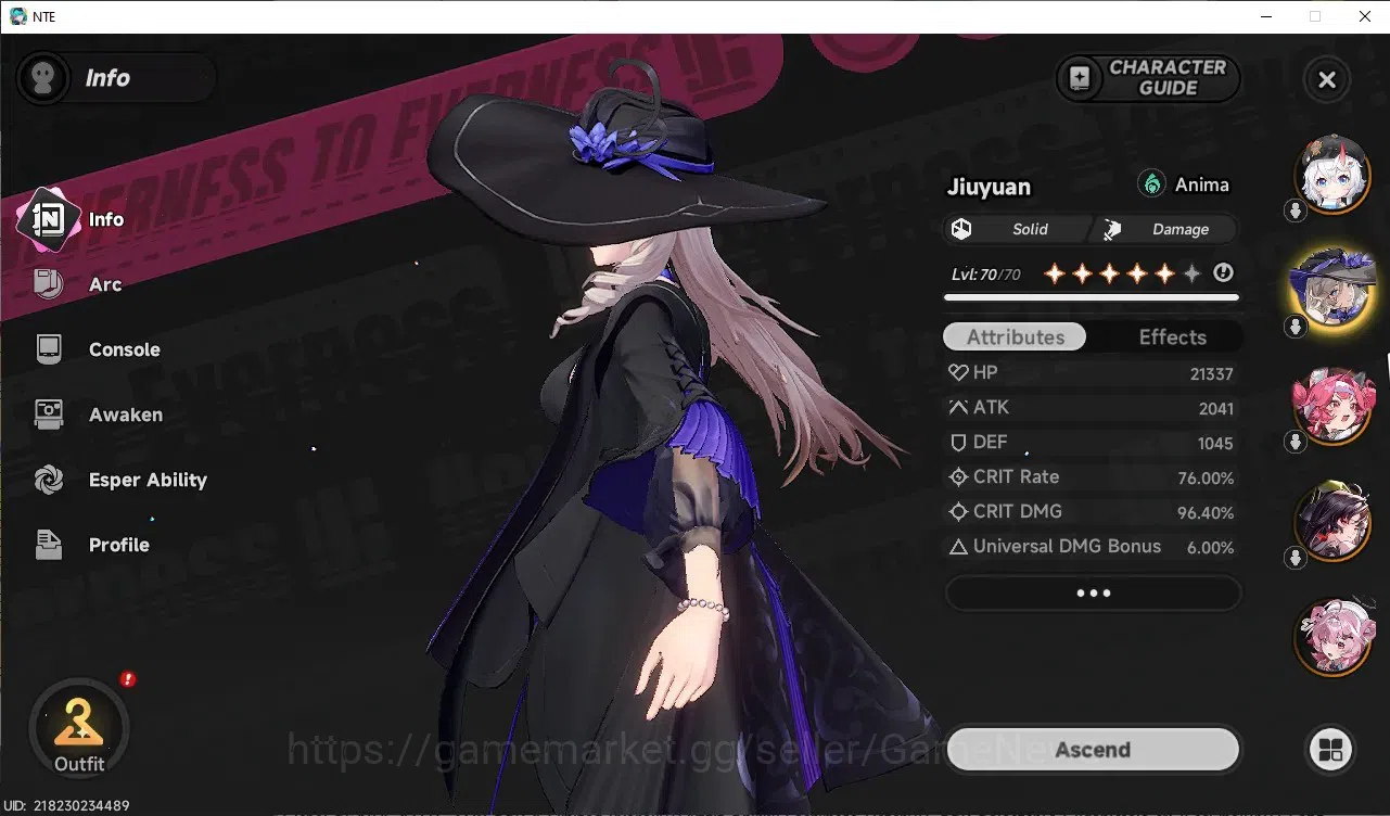 Neverness to Everness Accounts Global SEA|HL 47|TL 37|8 SSR 3 Limited [Nanally+Outfit,Shinku,Hotori]|1 SSR 9