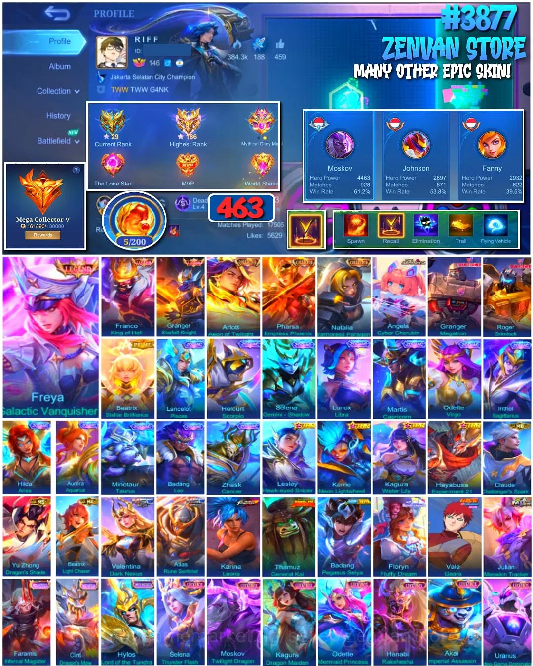 Mobile Legends: Bang Bang Accounts #3877 463 Skins | Legend Freya, Franco & Granger | image 1