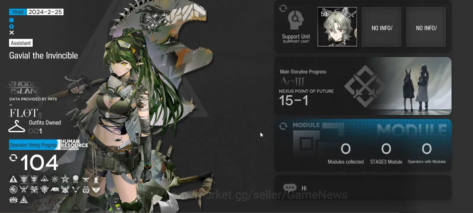 Arknights Accounts High-End Lv 38|+1 Skin|6K Oru|4 Limited+Collab Dungeon Meshi,Rainbow 6|Wisadel,Hoshi,Gavial,Siege 2
