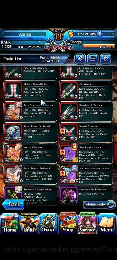 Grand Summoners Accounts End-Game Global|Rank 102|22 Ascend+7 TW|(Roy,S Miyu,Chloe,DLS 12