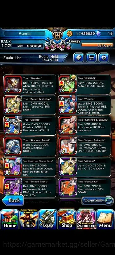 Grand Summoners Accounts End-Game Global|Rank 102|22 Ascend+7 TW|(Roy,S Miyu,Chloe,DLS 5