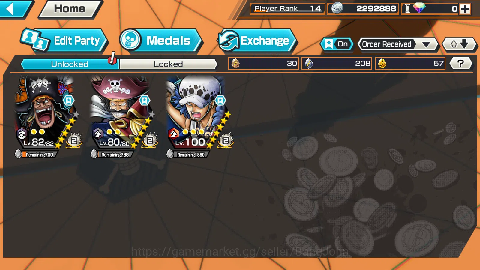 One Piece Bounty Rush Accounts Global | 3EX |4Emperor teach,GP Gol D.Roger,Wi Tra image 2