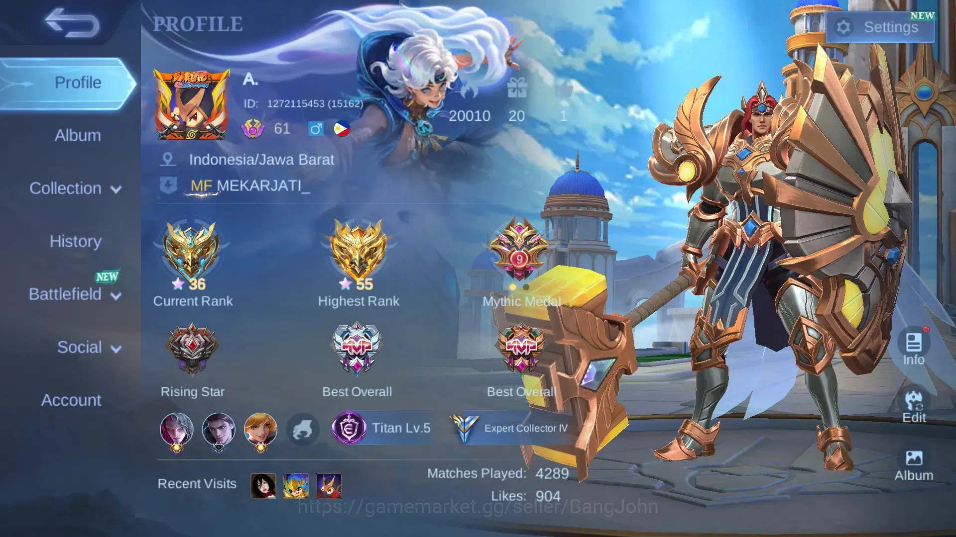 Mobile Legends: Bang Bang Accounts Collector Global|Skin 134|Expert|Collector Natalia,PACE Fanny,Lightborn Tigreal,Blazing 1