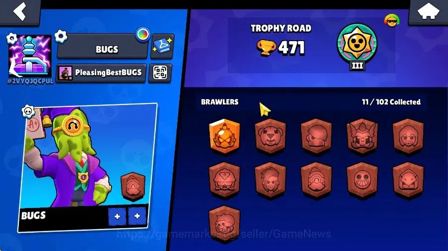 Brawl Stars Accounts 471 Trophy|4K Bling 80 Gem|11 Brawlers 1 Max Lvl|3 Myth|1 Super Rare Skins|8K Coins 4K PP|Cn On|Take 2