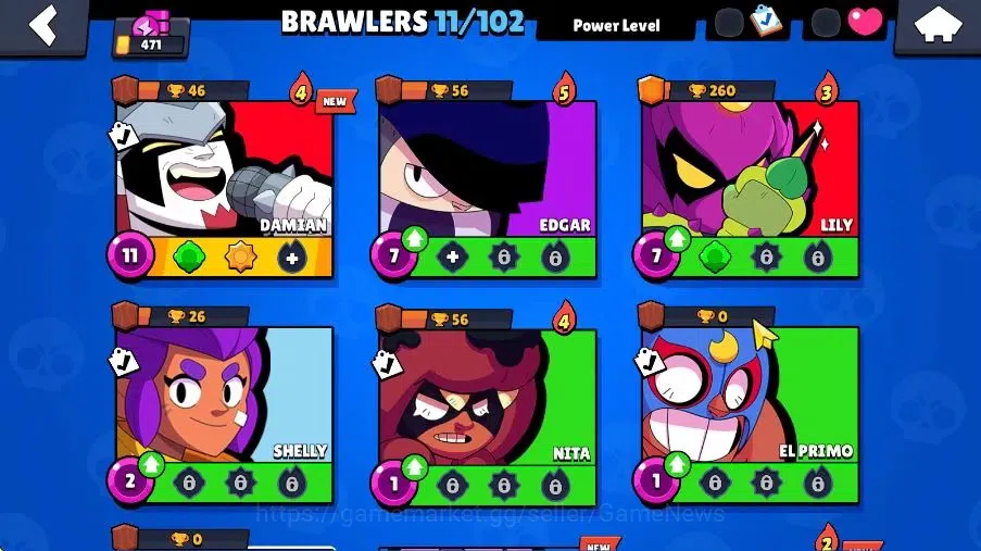 Brawl Stars Accounts 471 Trophy|4K Bling 80 Gem|11 Brawlers 1 Max Lvl|3 Myth|1 Super Rare Skins|8K Coins 4K PP|Cn On|Take 5