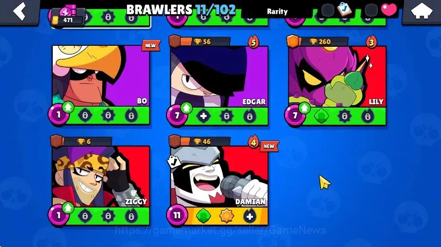 Brawl Stars Accounts 471 Trophy|4K Bling 80 Gem|11 Brawlers 1 Max Lvl|3 Myth|1 Super Rare Skins|8K Coins 4K PP|Cn On|Take 6