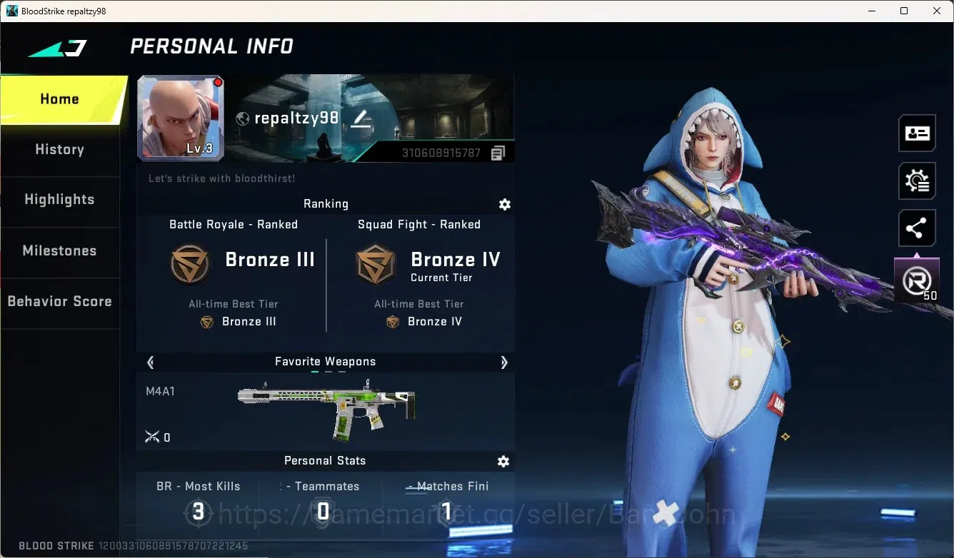 Blood Strike Accounts Collab Skin ASIA|1 Eternal Gun: Kala-Whisper|3 Legendary Gun|1 Name-Changing Card|Limited Nova-Missa's 1