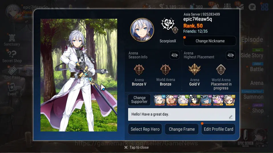 Epic Seven Accounts Mid-Tier ASIA Verif|11 ML(SP Politis,Har setti,EW Ludwig,A Ravi,Etc)+Stark,Wukong,Ran,Etc|3K Energy+97K 2