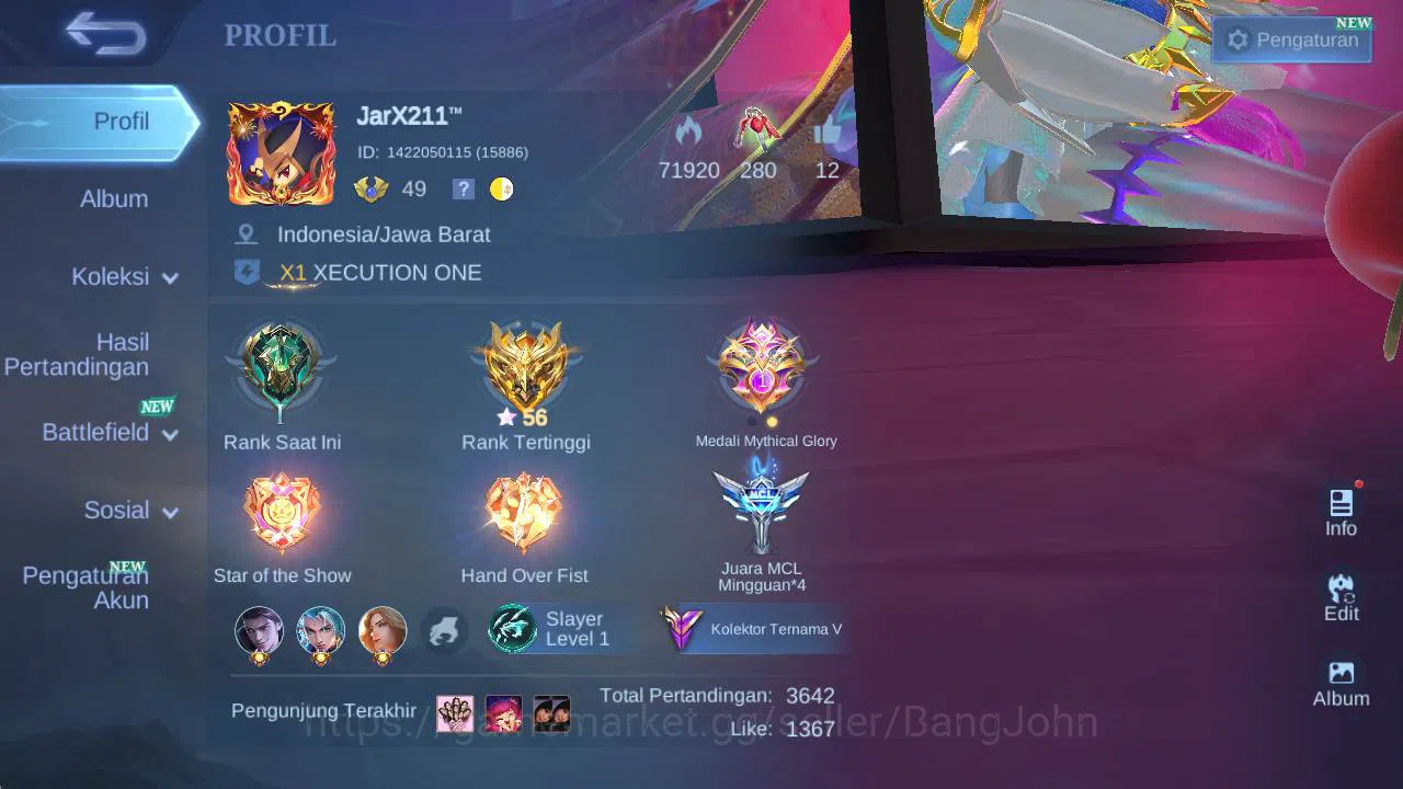 Mobile Legends: Bang Bang Accounts Hero 100 skin 176 Vexana Zenith, Prime granger, Va image 2