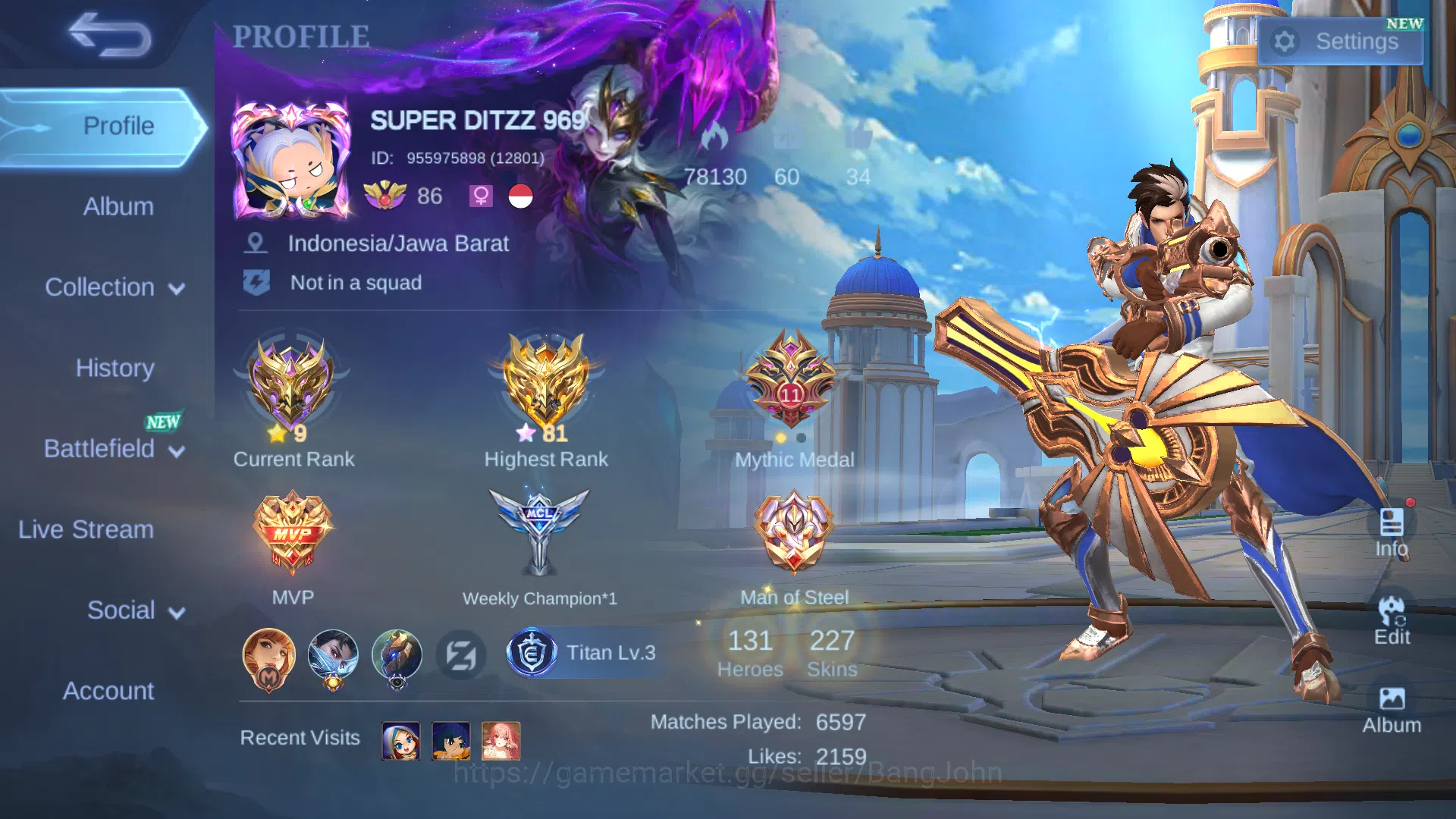 Hero 131 | Skin 277 | Lightborn Granger | Valentine Claude | Epic Moskov+Irithel+Roger | DragonTamer Ling ML469B Mobile Legends: Bang Bang Others Hero 131 | Skin 277 | Lightborn Granger | Valentin image 1