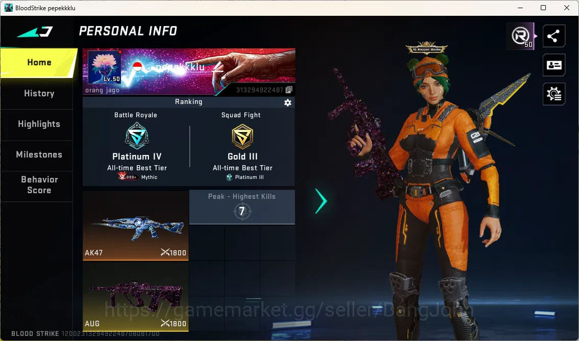 Blood Strike Accounts Others ASIA |1 Ultra Melee: Dual Blades-Perdition|EVO: FAL|1 AOT Gun|2 EVA Guns|1 BLEACH Striker|9 1