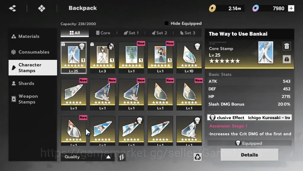 BLEACH: Soul Resonance Accounts NuverseSEA|LV 47|7980 SJ,10 LGT|4 SSR|Ichigo Inner image 15