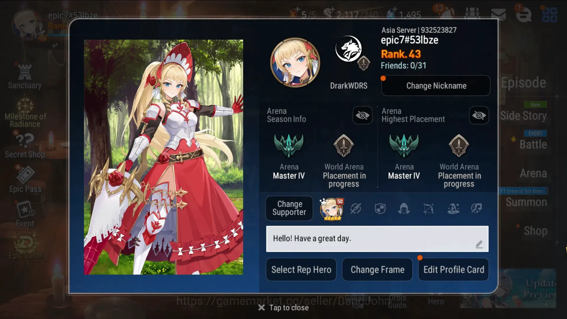Epic Seven Accounts Starter Asia Unverif|9 ML (Harsetti,L Cermia,C Pavel,LW Peira,O Sigret,R Violet Etc)|PoH+Bless ON|SS 1