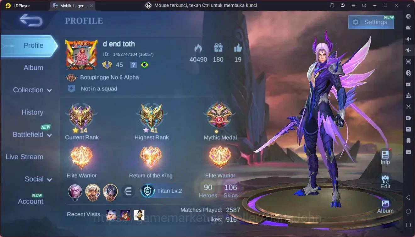 Mobile Legends: Bang Bang Accounts Global|Hero 90|Skin 106|Seasoned|Dragon Lancelot,V image 1