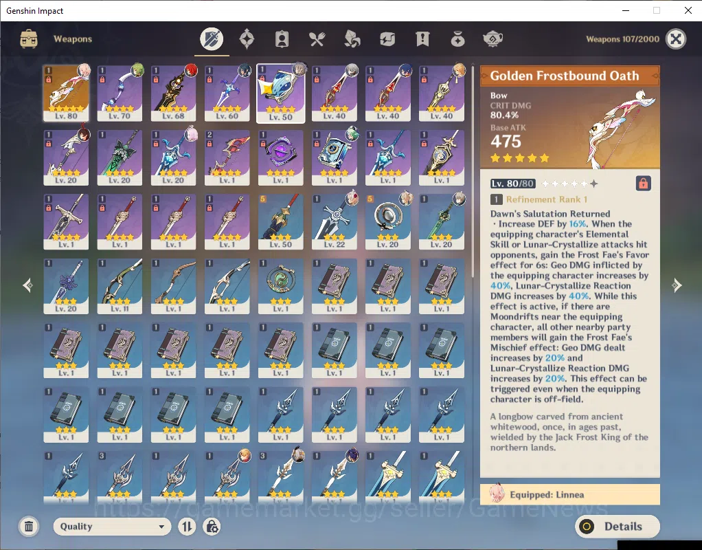 Genshin Impact Accounts ASIA|Starter|AR 42|1 Limited+16(*4Character)|Linne image 4
