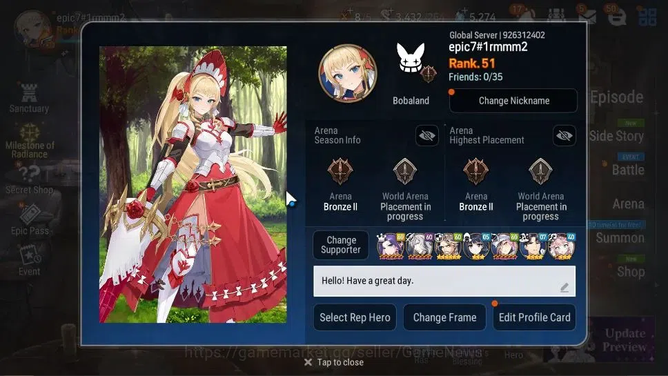 Epic Seven Accounts GLOBAL Unverif|7 ML(Belian,Monar Sword Iseria,NM L image 2