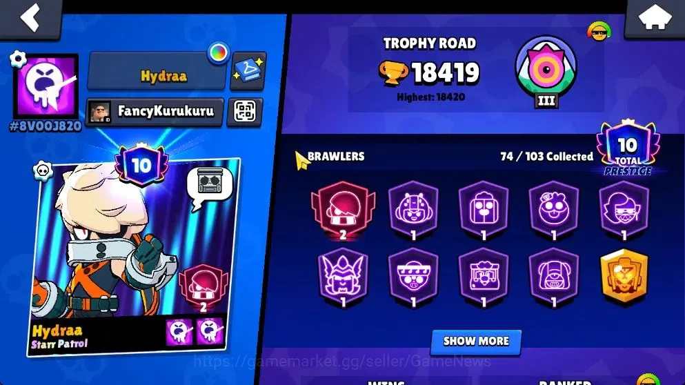 Brawl Stars Accounts 18419 Trophy|74 Brawlers 15 Max|14k Bling|1 HyperC image 2