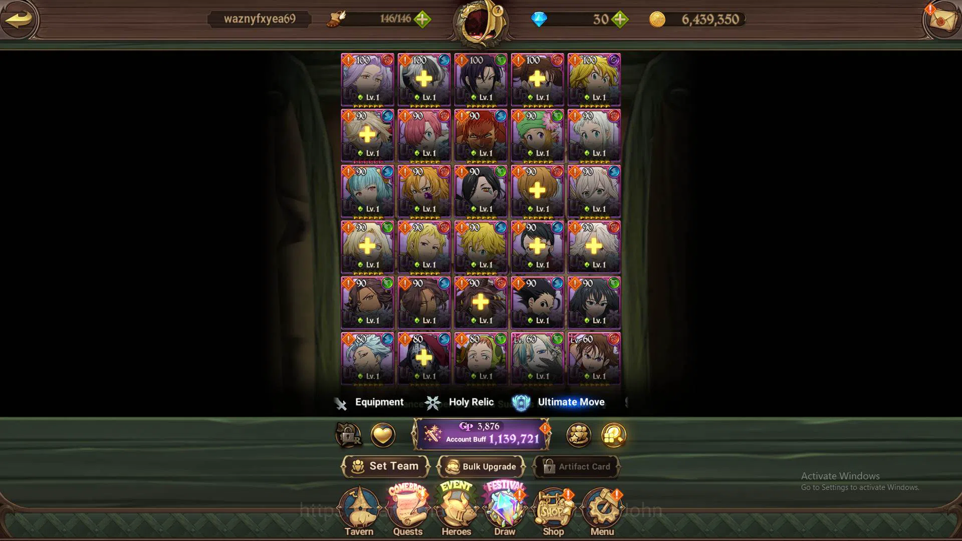 The Seven Deadly Sins: Grand Cross Accounts Others GLOBAL|1.1M CC|LS 41|collab Glass|UR Salos,Sabunak,WK GOwther,DK 9