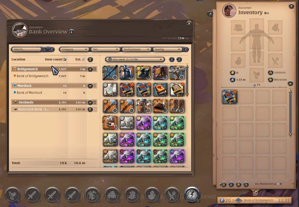 Albion Online Accounts High-End ASIA|4,43M Total Fame - 1M Silver 10,6M Bank Value|T8 Quarrier - T7 Quarterstaff Build|23 2