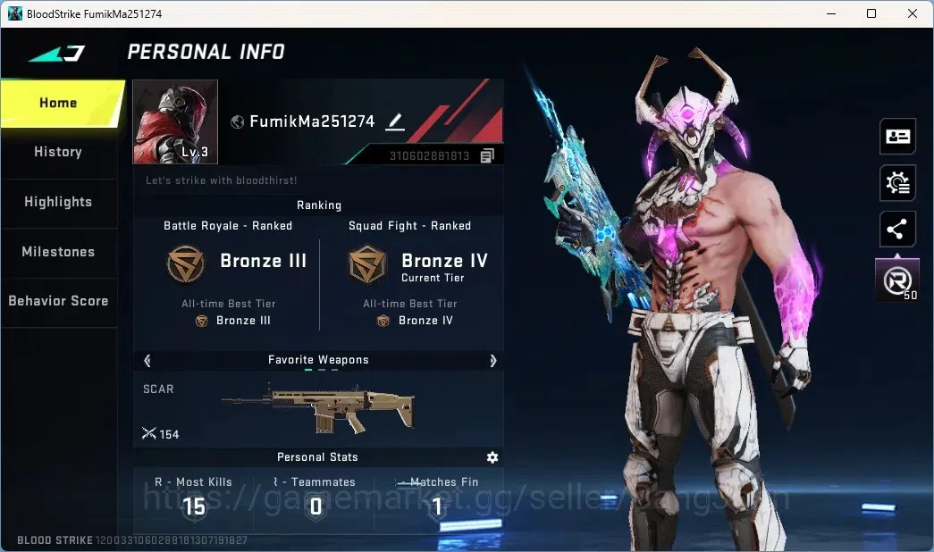 Blood Strike Accounts Collab Skin ASIA | Collab P90-Maestro|Ultra ZERO-Nullifier|1 Epic Name Changing Card|50 Upgrade Point 1