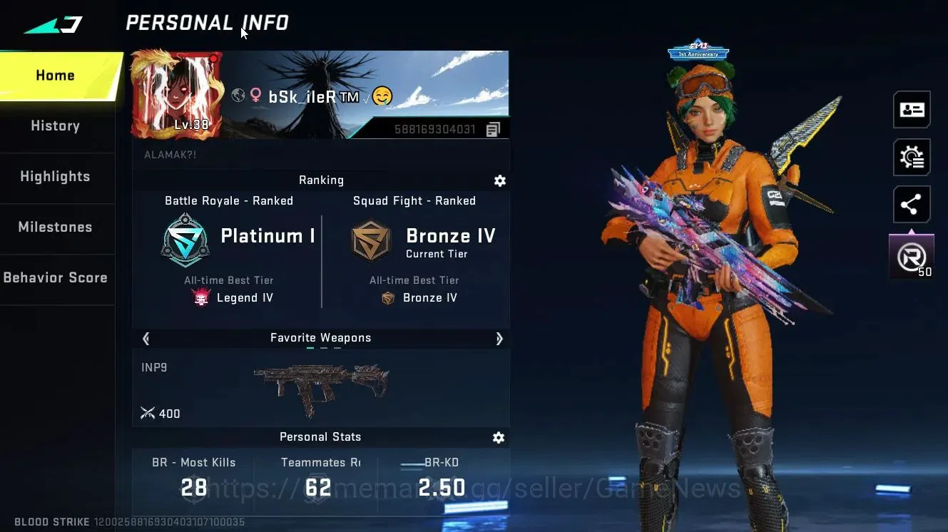 Blood Strike Accounts Collab Skin ASIA|ETERNAL (M4A1-Blight's E Lv3, DEagle-Scorpius)|Collab 3