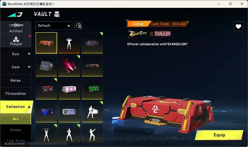 Blood Strike Accounts Collab Skin ASIA | 2 EVA Collab Guns|1 Ultra Melee|10 Ultra Guns|9 Ultra Strikers|1 Collab Vehicle 15