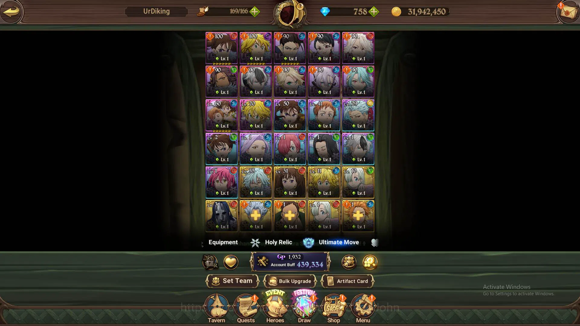 The Seven Deadly Sins: Grand Cross Accounts Others GLOBAL|439K CC|DM 758|Queen Diane,Traitor 7