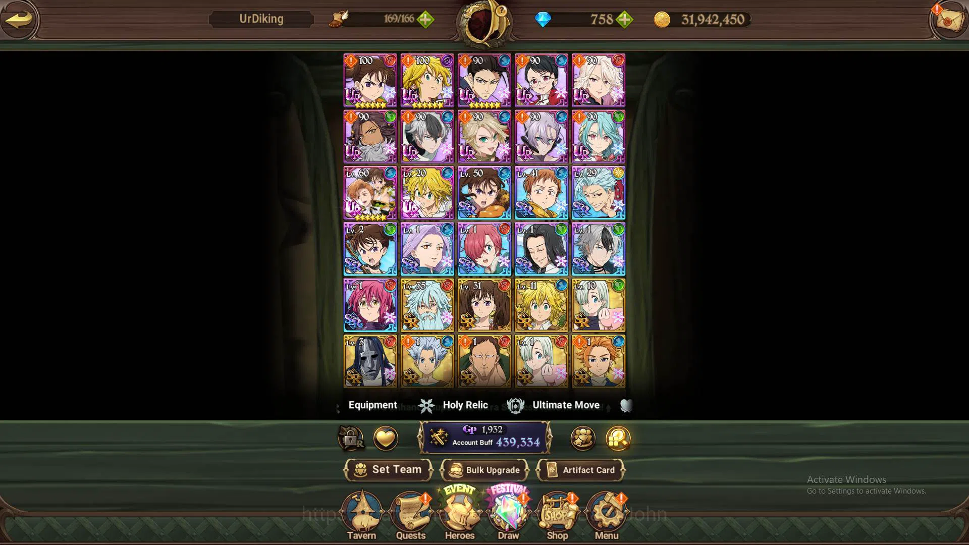 The Seven Deadly Sins: Grand Cross Accounts Others GLOBAL|439K CC|DM 758|Queen Diane,Traitor 9
