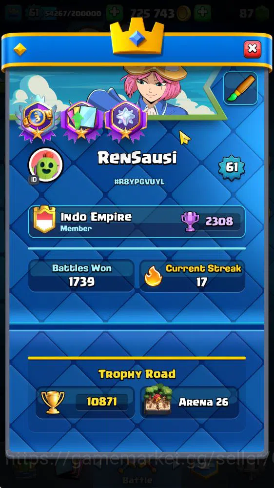 Clash Royale Accounts Lv 61|Trophy 10871|KTL 15|Limit Skin|Total Card 12 image 2
