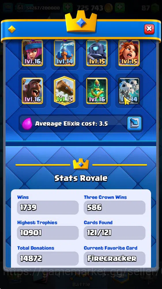 Clash Royale Accounts Lv 61|Trophy 10871|KTL 15|Limit Skin|Total Card 12 image 3