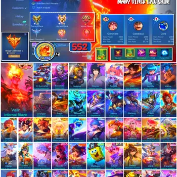 Mobile Legends: Bang Bang Accounts #3955 | 552 Skins | Legend Valir | Collector Yin Shun Shin, Benedetta & Natalia | Sasuke