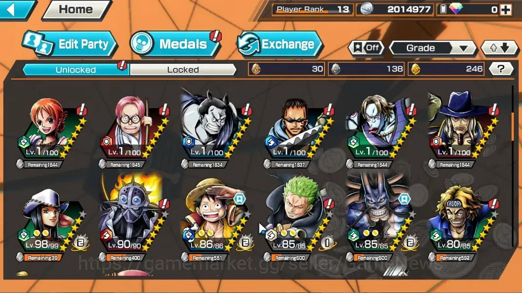 One Piece Bounty Rush Accounts Global |3 EX |MWD Luffy Lv86 MAX Skills,BMO Kaido  image 10