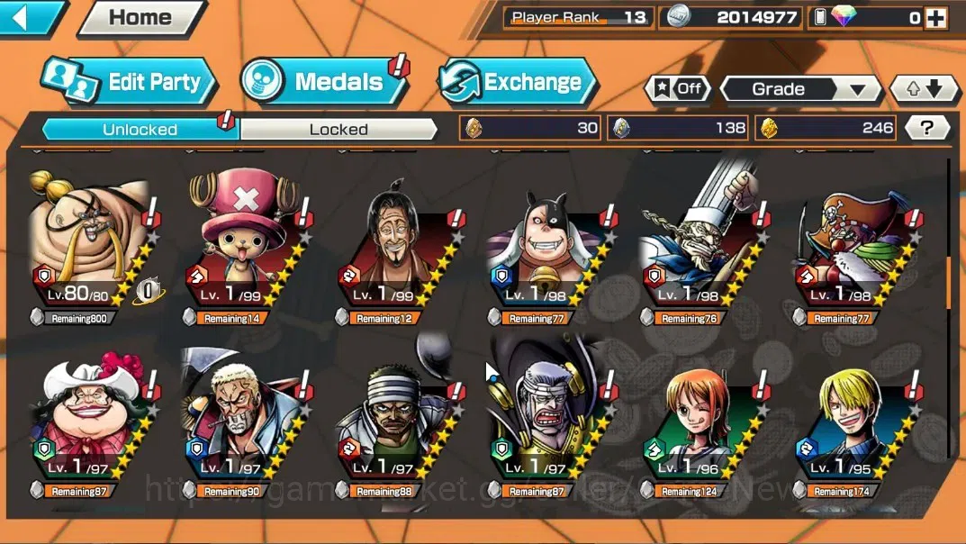 One Piece Bounty Rush Accounts Global |3 EX |MWD Luffy Lv86 MAX Skills,BMO Kaido  image 11