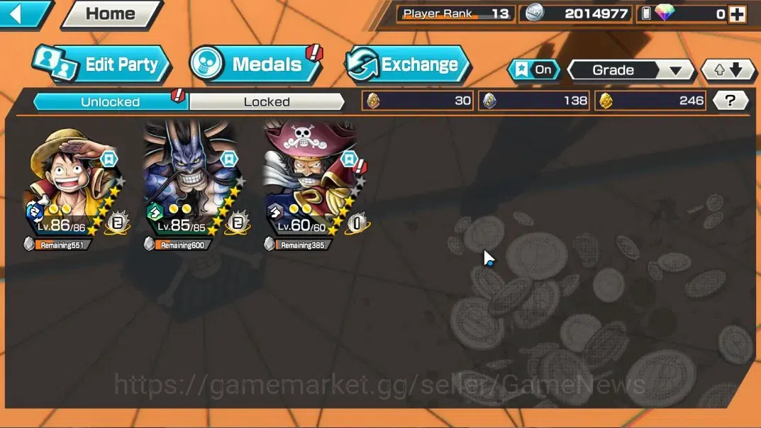 One Piece Bounty Rush Accounts Global |3 EX |MWD Luffy Lv86 MAX Skills,BMO Kaido  image 5