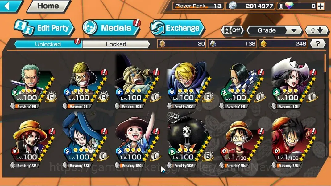 One Piece Bounty Rush Accounts Global |3 EX |MWD Luffy Lv86 MAX Skills,BMO Kaido  image 9