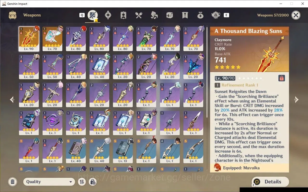 Genshin Impact Accounts Others ASIA|AR 55|4 Limit+2(*5 Weapon)|MavuikaC1+Sign,Furina,Citlali,Zibai|5 Standard Char|MC 5