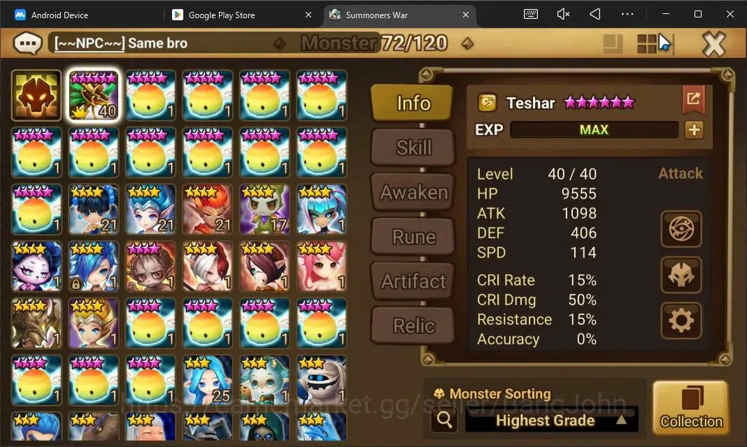 Summoners War: Sky Arena Accounts Starter GLOBAL | NB 5 TESHAR,Starter Gacha 115 12Y+160 11Y Scrool, 3 Legendary All 2