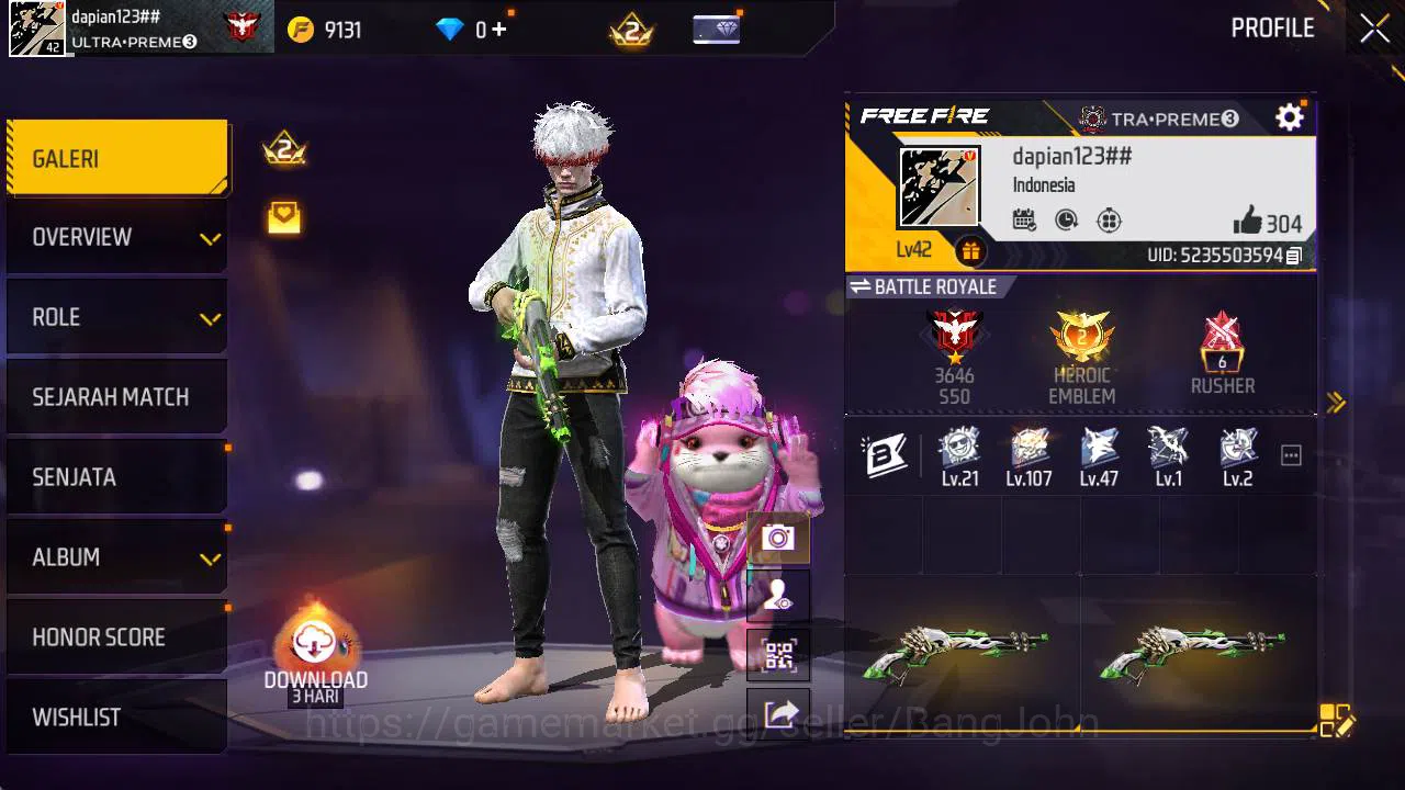 Vault 32 | polosan SG lumut, Topeng joker, kaki nyeker FF598B Free Fire Accounts Vault 32 | polosan SG lumut, Topeng joker, kaki ny image 1
