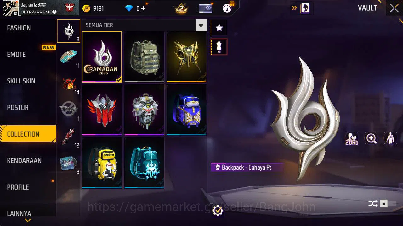Free Fire Accounts Vault 32 | polosan SG lumut, Topeng joker, kaki nyeker FF598B 11