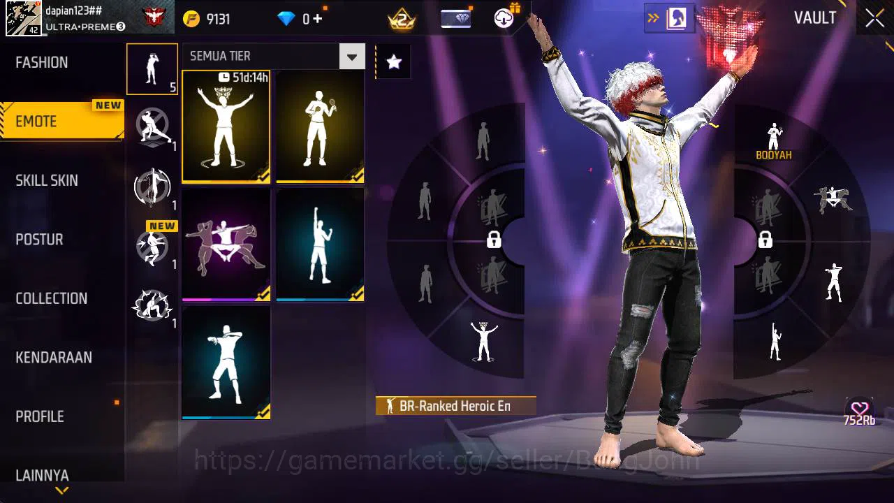 Free Fire Accounts Vault 32 | polosan SG lumut, Topeng joker, kaki nyeker FF598B 12