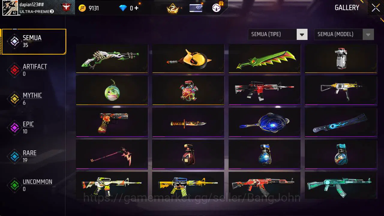 Free Fire Accounts Vault 32 | polosan SG lumut, Topeng joker, kaki nyeker FF598B 3