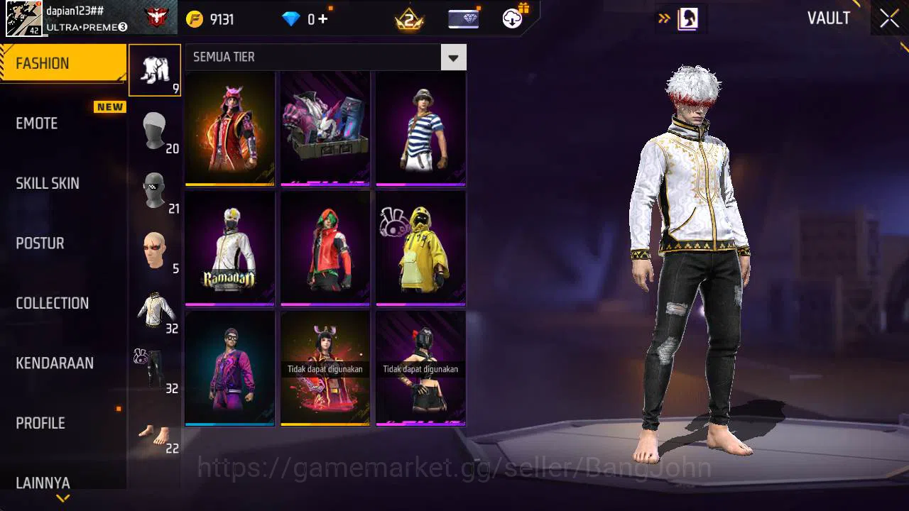 Free Fire Accounts Vault 32 | polosan SG lumut, Topeng joker, kaki nyeker FF598B 4