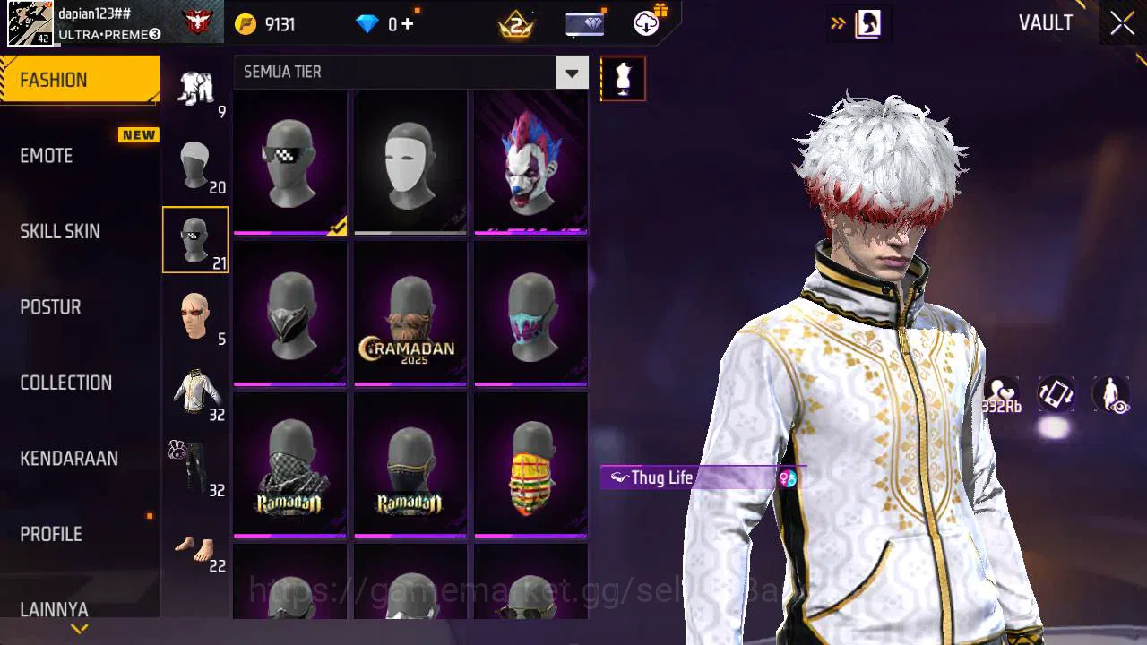 Free Fire Accounts Vault 32 | polosan SG lumut, Topeng joker, kaki nyeker FF598B 6