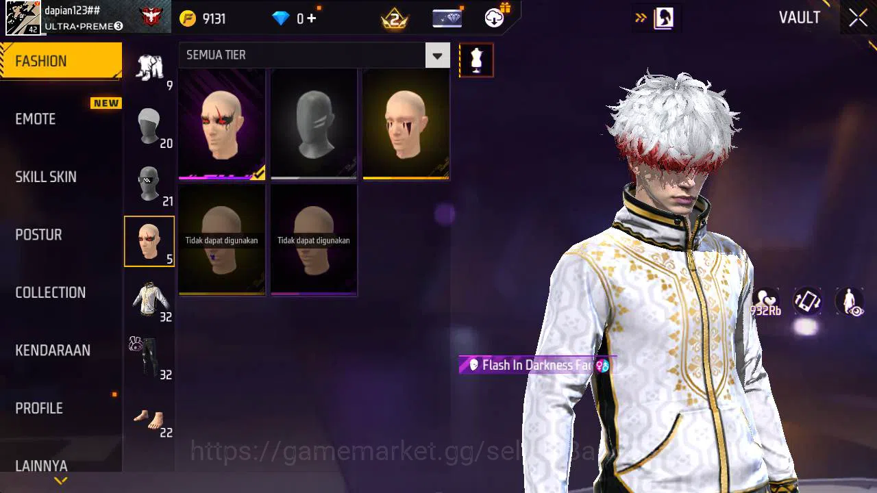 Free Fire Accounts Vault 32 | polosan SG lumut, Topeng joker, kaki nyeker FF598B 7