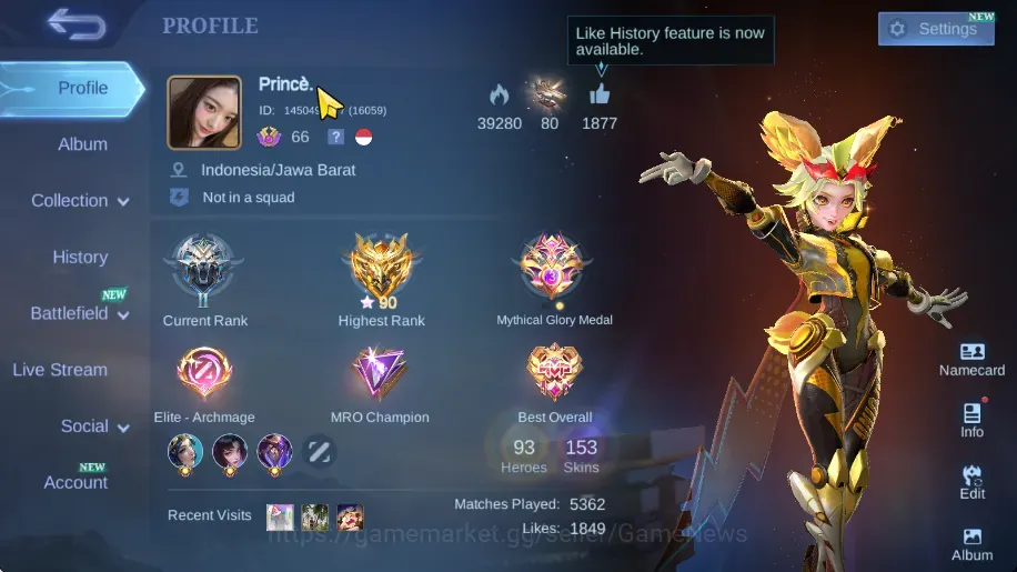 Mobile Legends: Bang Bang Accounts Collector Hero 93|Skin 153|Ex Glory 90|Floryn Sanrio,Natan MSC,Joy Champion,Fredrin 1