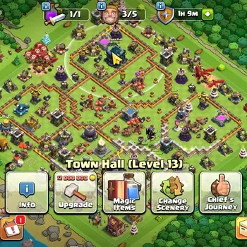 Clash of Clans Accounts High-End LV 97|TH 13|HH 7|Limited Skin|BK 37,AQ 48,MP 30,GW 22,RC 1|1276 Gems|CN OFF|Protect