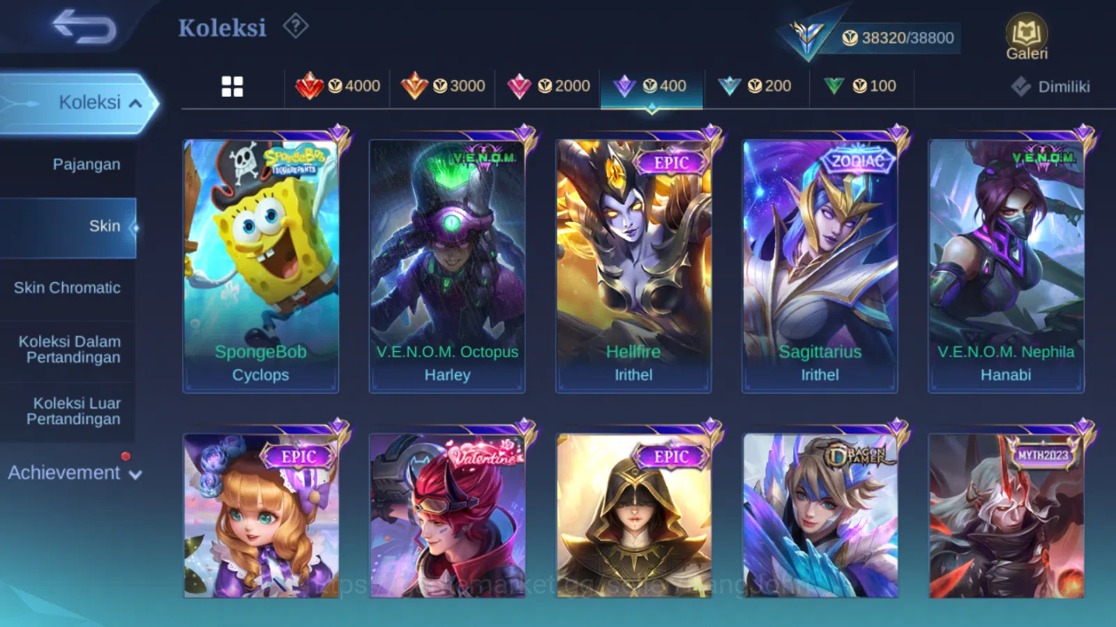 Mobile Legends: Bang Bang Accounts Others Hero 131 | skin 194 | saber saber | zodiac irithel | epic irithel | spongebob 10