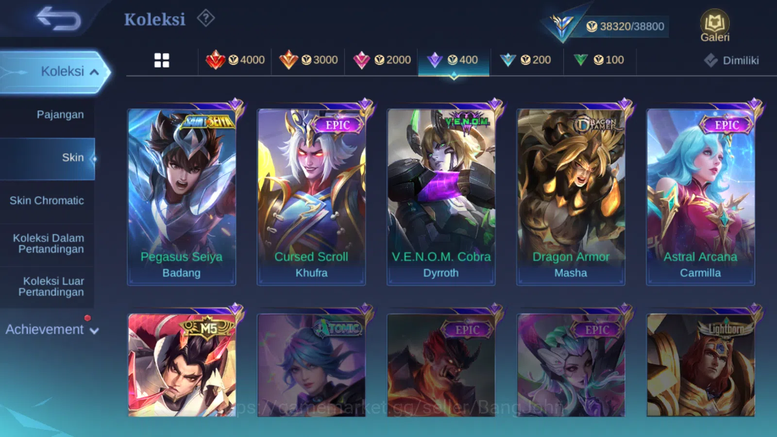 Mobile Legends: Bang Bang Accounts Others Hero 131 | skin 194 | saber saber | zodiac irithel | epic irithel | spongebob 12