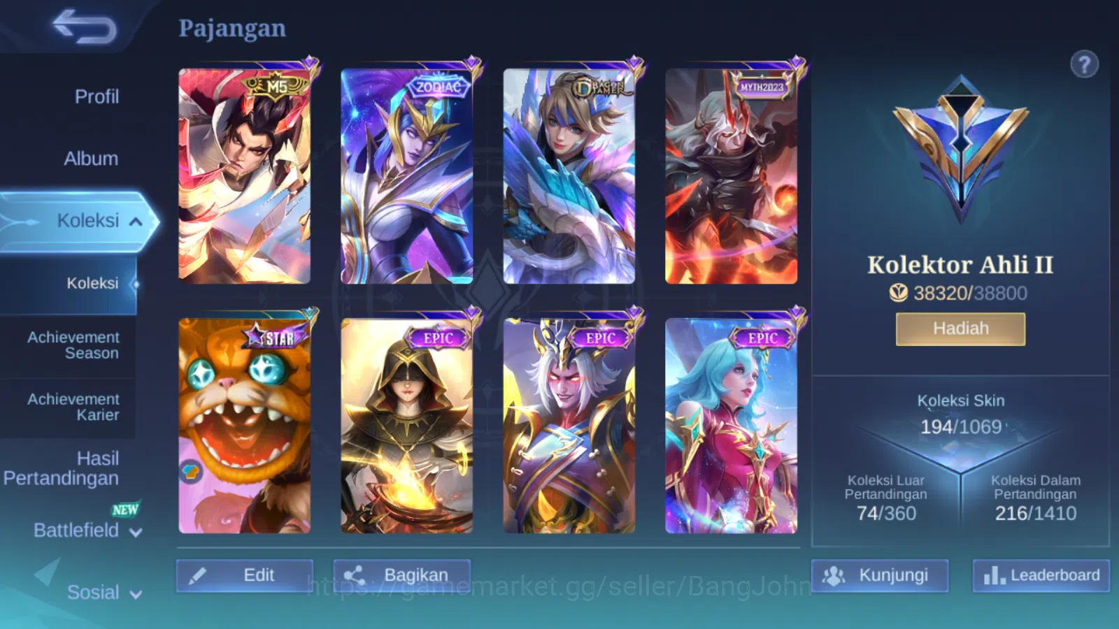 Mobile Legends: Bang Bang Accounts Others Hero 131 | skin 194 | saber saber | zodiac irithel | epic irithel | spongebob 2