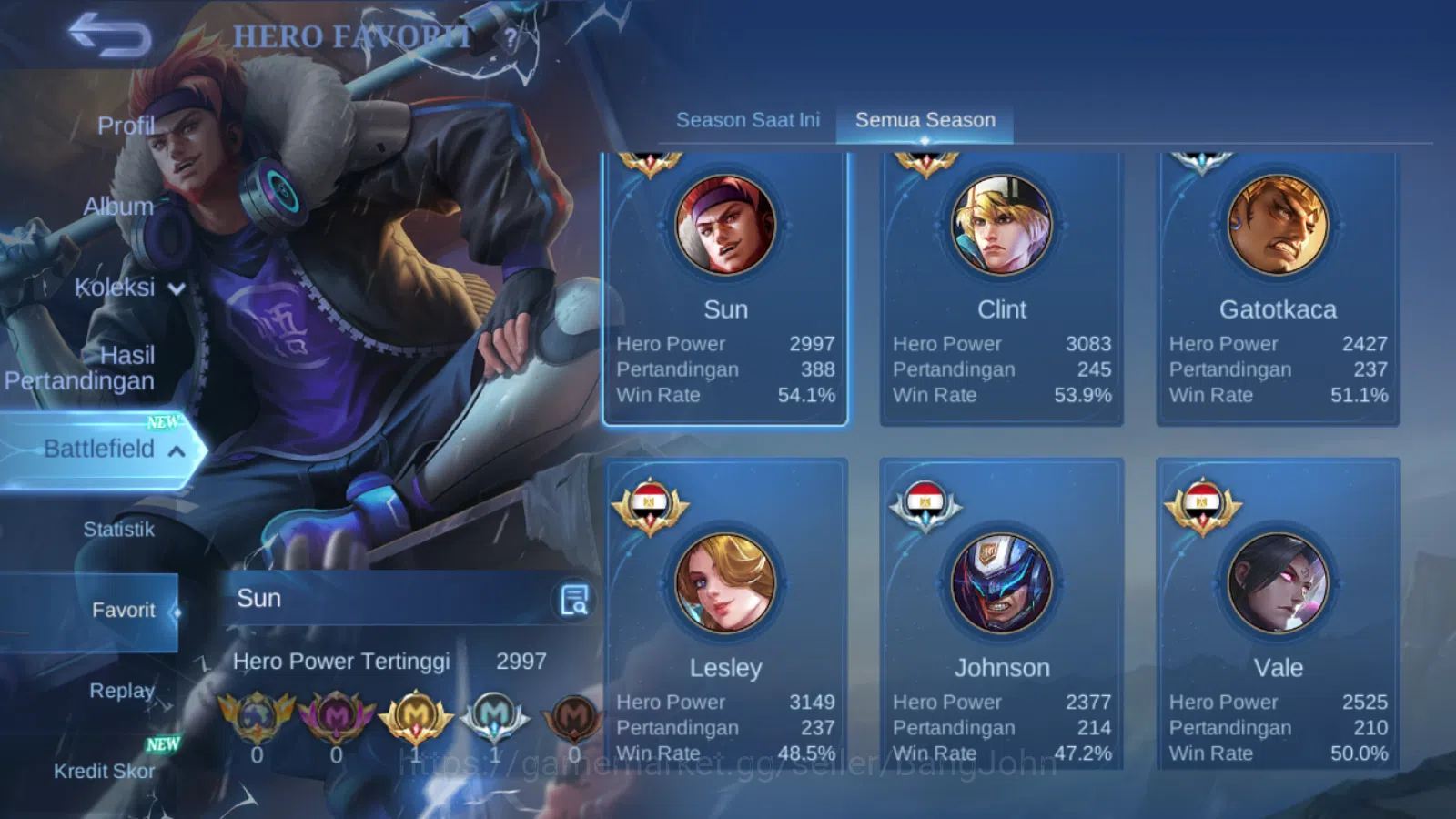 Mobile Legends: Bang Bang Accounts Others Hero 131 | skin 194 | saber saber | zodiac irithel | epic irithel | spongebob 4